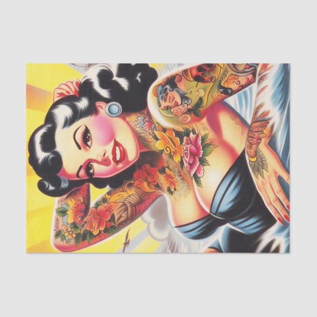 Vintage Beach Tattoo Pinup Tissue Paper (Front)
