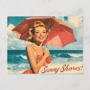 Vintage Beach Vacation Poster: Blond Pin-Up Holiday Postcard