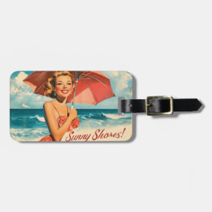 Vintage Beach Vacation Poster: Blond Pin-Up  Luggage Tag