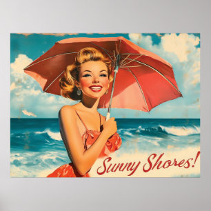 Vintage Beach Vacation Poster: Blonde Pin-Up  Poster