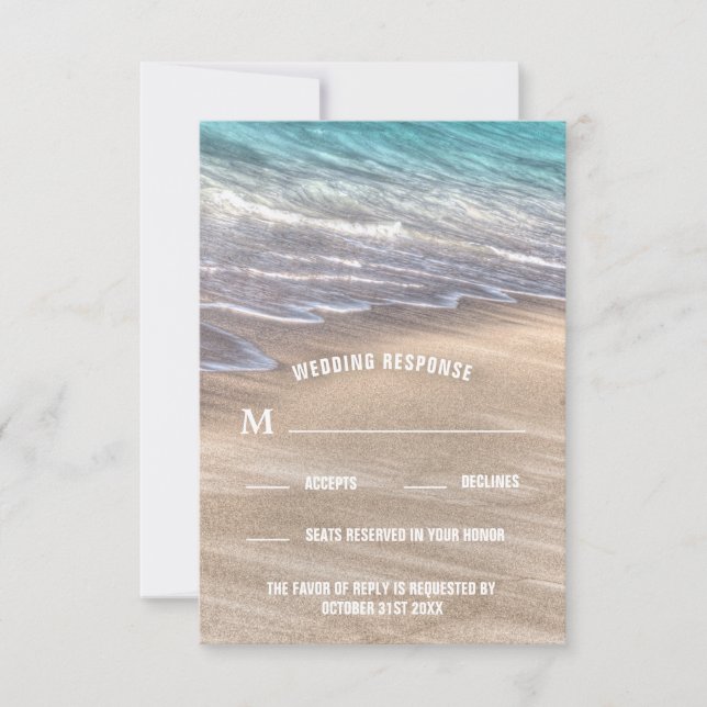Vintage Beach Waves and Sand Wedding RSVP Cards (Front)