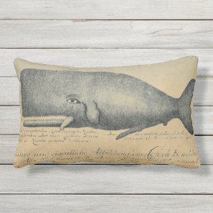 Vintage Beach Whale Outdoor Patio Lumbar Pillow