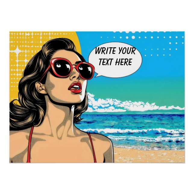 Vintage Beach Woman Customizable Poster (Front)