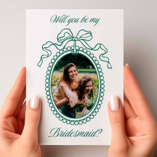 Vintage Beaded Frame Bow Bridesmaid Proposal Invitation