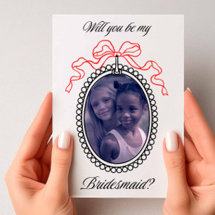 Vintage Beaded Frame with Bow Bridesmaid Proposal Invitation