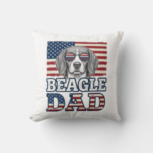 Vintage Beagle Dad Patriotic Dog Shirt Design_1 Throw Pillow