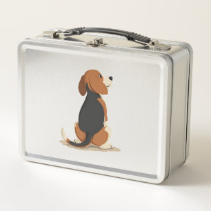 Vintage Beagle Dog Back View Illustration Pet Love Metal Lunch Box