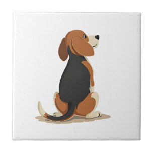 Vintage Beagle Dog Back View Illustration Pet Love Tile