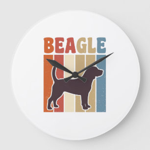 Vintage Beagle Dog Retro Stripe Vector Design_1 Large Clock