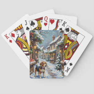 Vintage Beagle in Snowy Christmas Marketplace Playing Cards