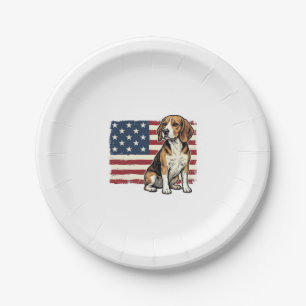 Vintage Beagle Patriotic Flag Dog Shirt Design_1 Paper Plate