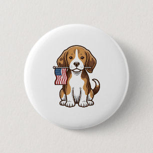 Vintage Beagle Puppy American Flag Shirt Design_1 2 Inch Round Button