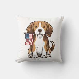 Vintage Beagle Puppy American Flag Shirt Design_1 Throw Pillow