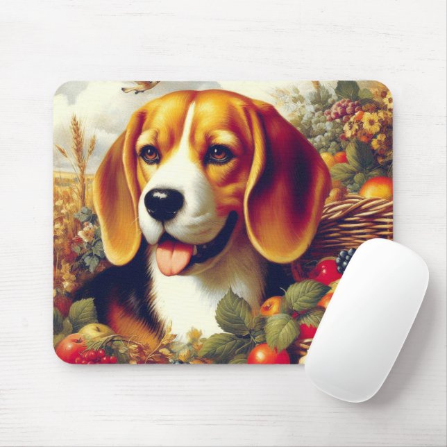 Vintage Beagle Puppy Painting Mouse Pad (With Mouse)