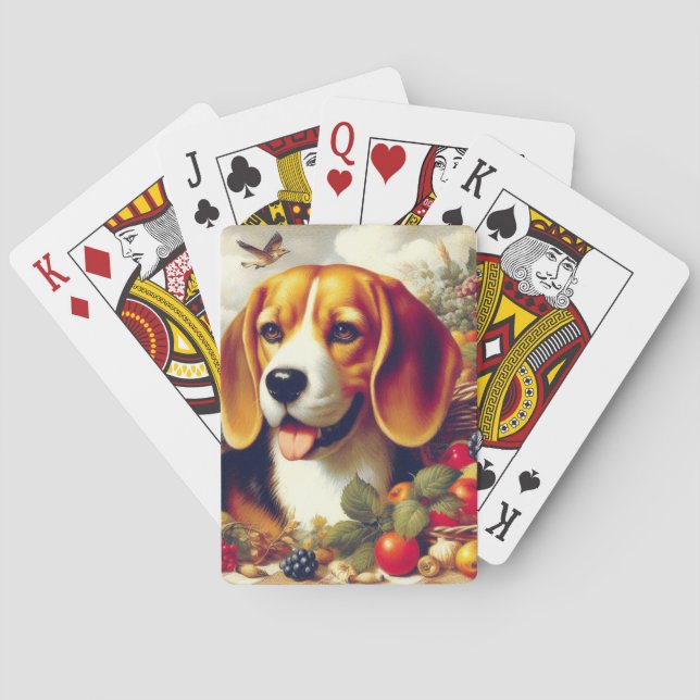 Vintage Beagle Puppy Painting Playing Cards (Back)