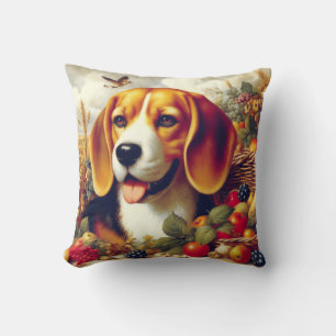 Vintage Beagle Puppy Painting Throw Pillow