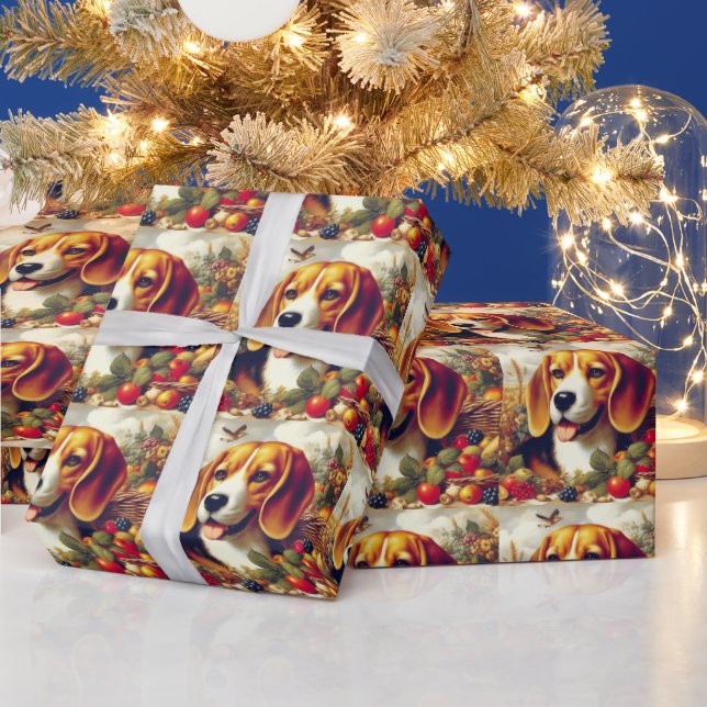 Vintage Beagle Puppy Painting Wrapping Paper (Holidays)