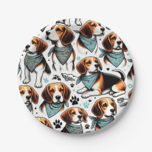 Vintage Beagle Puppy Seamless Paper Plate