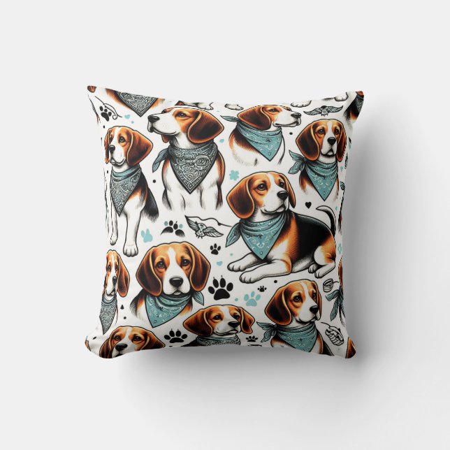 Vintage Beagle Puppy Seamless Throw Pillow (Front)