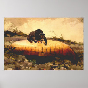 Vintage Bear and Canoe Winslow Homer  1895  Poster