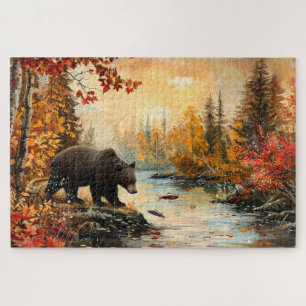 Vintage Bear at the Creek Autumn Foliage 20x30 Jigsaw Puzzle
