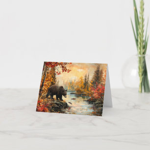 Vintage Bear at the Creek Autumn Foliage Blank Note Card