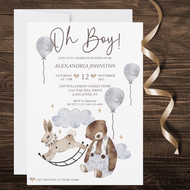 Vintage Bear Baby Boy Shower Invitation (Creator Uploaded)