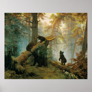 Vintage Bear Family in the Forest Poster