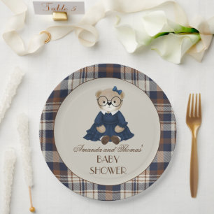 Vintage Bear Girl Baby Shower Paper Plate