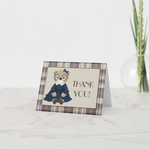 Vintage Bear Girl Baby Shower  Thank You Card