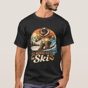 Vintage Bear Snowboard Born to Ski Design T-Shirt