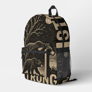 Vintage Bear Strength Printed Backpack