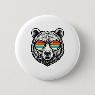 Vintage Bear Sunglasses Vector Graphic Design_1 2 Inch Round Button