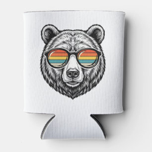 Vintage Bear Sunglasses Vector Graphic Design_1 Can Cooler