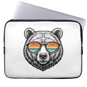 Vintage Bear Sunglasses Vector Graphic Design_1 Laptop Sleeve