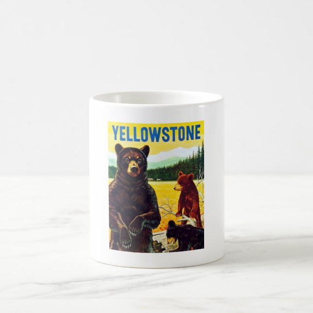 Vintage Bears in Yellowstone Travel Coffee Mug (Center)