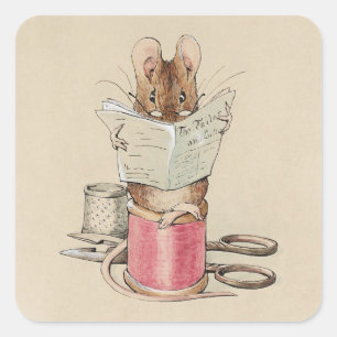 Vintage Beatrix Potter Tailor of Gloucester Mouse Square Sticker