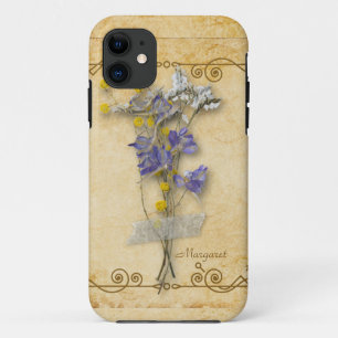 Vintage Beautiful Beige Dried Flowers with Name iPhone 11 Case