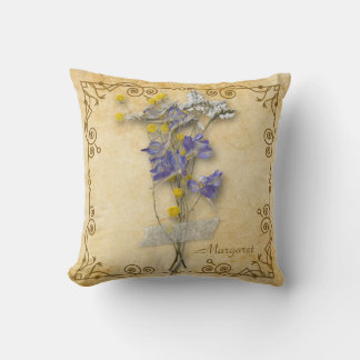 Vintage Beautiful Beige Dried Flowers with Name Throw Pillow