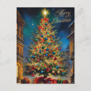 Vintage Beautiful Christmas Tree with Presents  Holiday Postcard