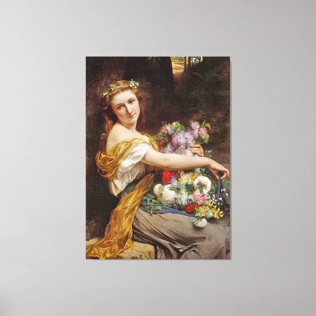 Vintage Beautiful Flower Vendor Girl Canvas Print (Front)