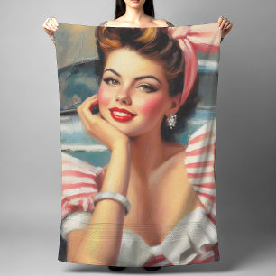 Vintage Beautiful Girl Painting Beach Towel