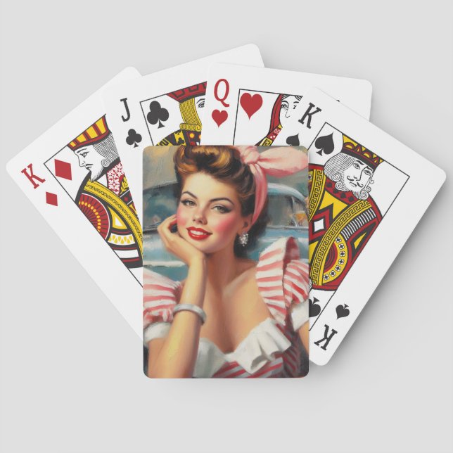 Vintage Beautiful Girl Painting Playing Cards (Back)