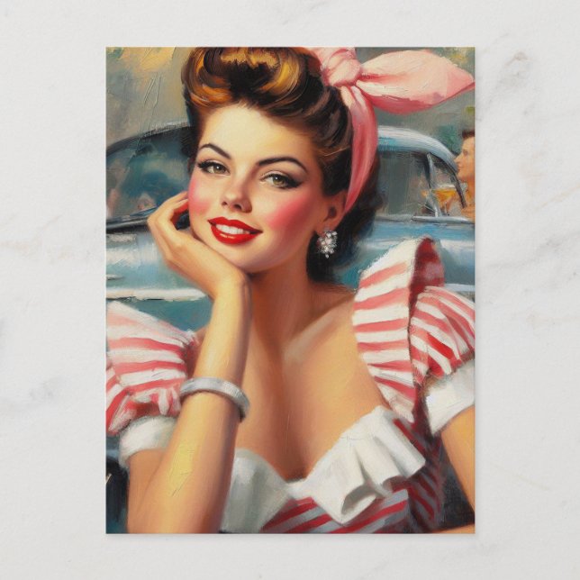 Vintage Beautiful Girl Painting Postcard (Front)