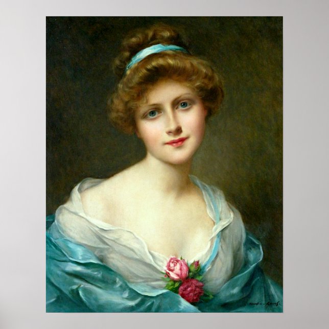 Vintage Beautiful Lady Green Dress Poster (Front)