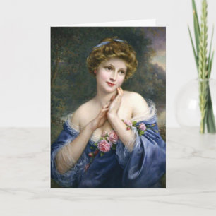 Vintage Beautiful Lady In Blue Card