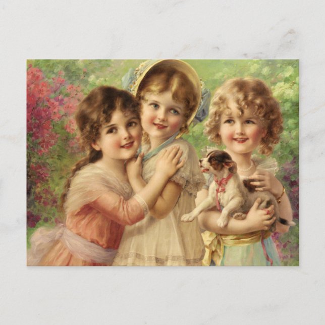 Vintage Beautiful Little Girls Postcard (Front)