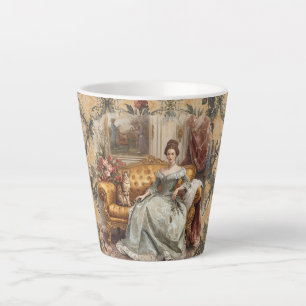 Vintage Beautiful Noblewoman and Cat, Classic  Latte Mug