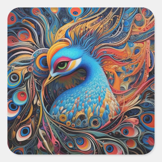 Vintage Beautiful Peacock Art Nouveau Square Sticker (Front)