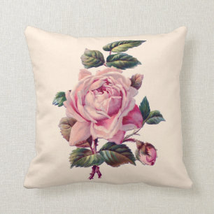 Vintage Beautiful Pink Rose Throw Pillow